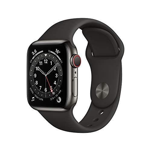 Apple Watch Series 6 (GPS + Cellular, 40 mm) Caja de Acero Inoxidable en Grafito - Correa Deportiva Negra