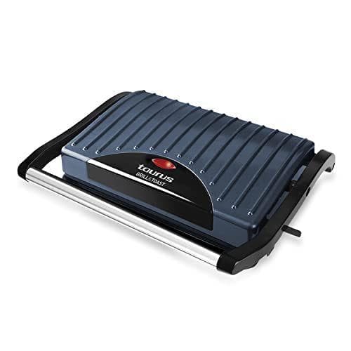 Taurus Grill & Toast - Sandwichera eléctrica con placas grill antiadherentes, 700 W, tapa basculante, gancho fijo de cierre, bandeja recoge grasas, color gris
