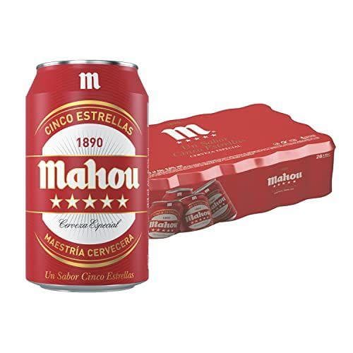Mahou 5 Estrellas - Cerveza Dorada Lager, Sabor 5 Estrellas, Pack de 28 Latas x 33 cl