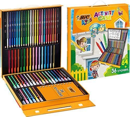 BIC Kids Maletín para Niños con 24 Lápices de Colores, 24 Rotuladores, 16 Ceras y 36 Adhesivos, Material Escolar BIC Kids Maletín para Niños con 24 Lápices de Colores, 24 Rotuladores, 16 Ceras y 36 Adhesivos, Material Escolar