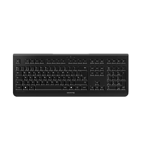 CHERRY KW 3000, Teclado Inalámbrico con Teclado Numérico, Distribución de Teclado Español (QWERTY), Radiofrecuencia de 2,4 GHz, Teclas Silenciosas, Diseño Plano, Funciona con Pilas, Negro