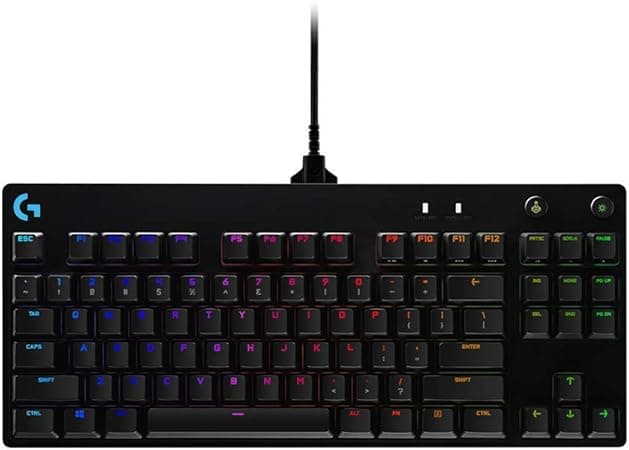 Logitech G PRO TKL Teclado Gaming Mecánico sin teclado numérico, Teclas GX-Clicky Azules, RGB LIGHTSYNC, Diseño portátil para esports, Cable Micro USB Desmontable, Disposición QWERTY US - Negro