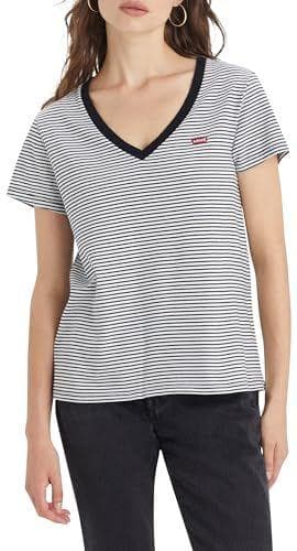 Levi's - Camiseta de rayas y cuello en forma de pico para mujer
