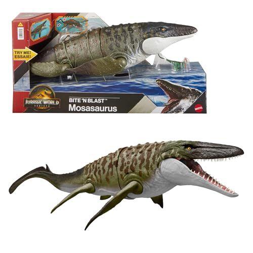 Mattel - Jurassic World: Mosasaurio mordedor y minifigura de Dilofosaurio