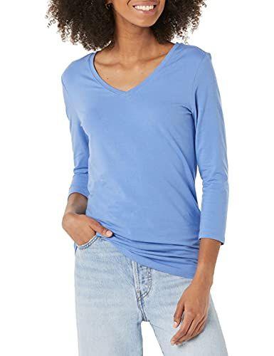 Amazon Essentials - Camiseta con cuello en V y manga 3/4 de corte estándar para mujer 