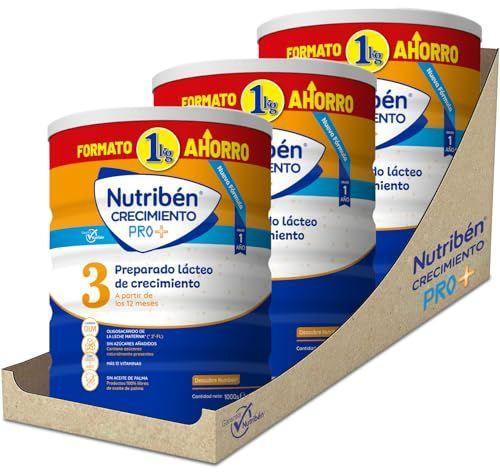 Nutribén Crecimiento Pro+ 3 - Pack de 3 botes de leche en polvo para bebé | Con cacito dosificador incluido
