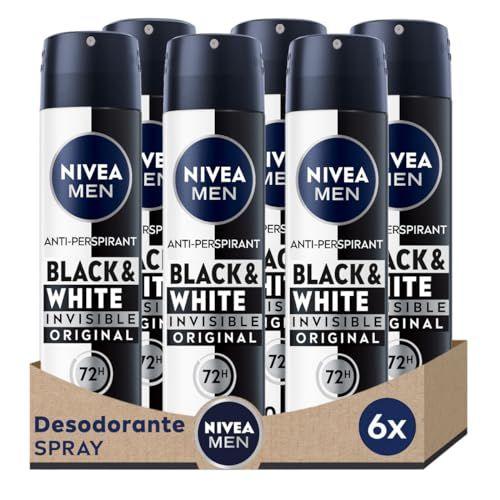 NIVEA MEN Black & White - Pack de 6 desodorantes antimanchas de cuidado masculino