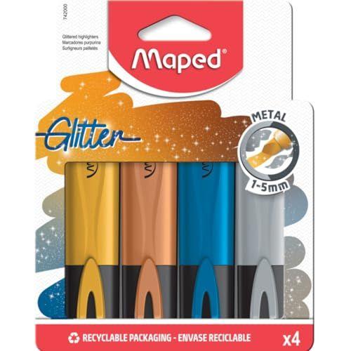 MAPED - Subrayadores Glitter Metal: dorado, bronce, azul y plata