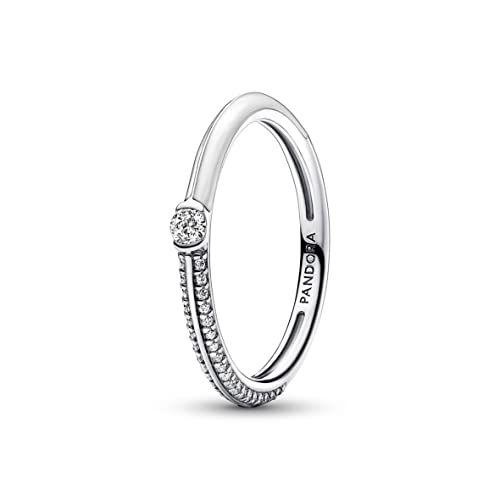 PANDORA ME - Anillo de plata de ley con engaste pavé y blanco con esmalte blanco y circonitas cúbicas transparentes