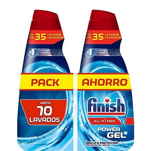 Finish All in 1 Max Power Gel Brillo&Protección - Pack de 2 botes de detergente gel para lavavajillas 