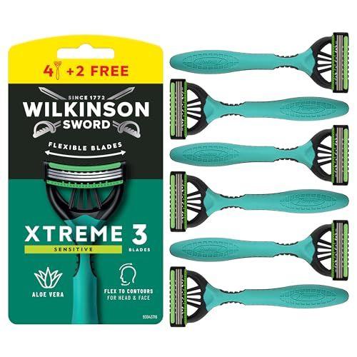 Wilkinson Sword Xtreme 3 Sensitive - Pack promocional de maquinillas de afeitar desechables con 3 hojas flexibles y banda lubricante de aloe vera y vitamina E