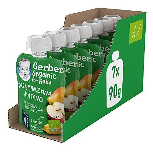GERBER Organic - Pack de 7 bolsitas de puré de fruta para bebés
