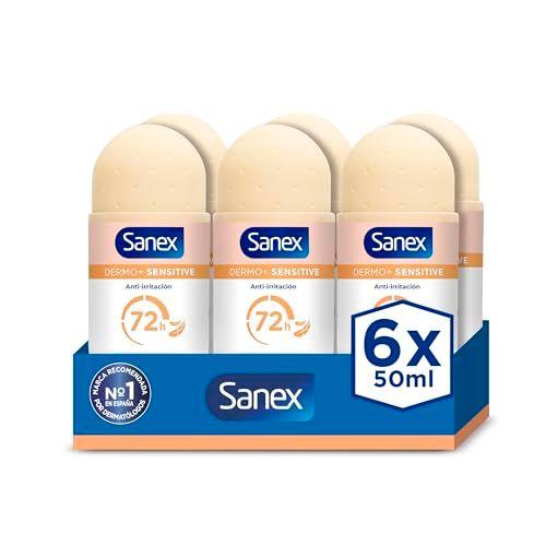 Sanex Dermo+ Sensitive - Pack de 6 botes de desodorante antitranspirante Roll-On